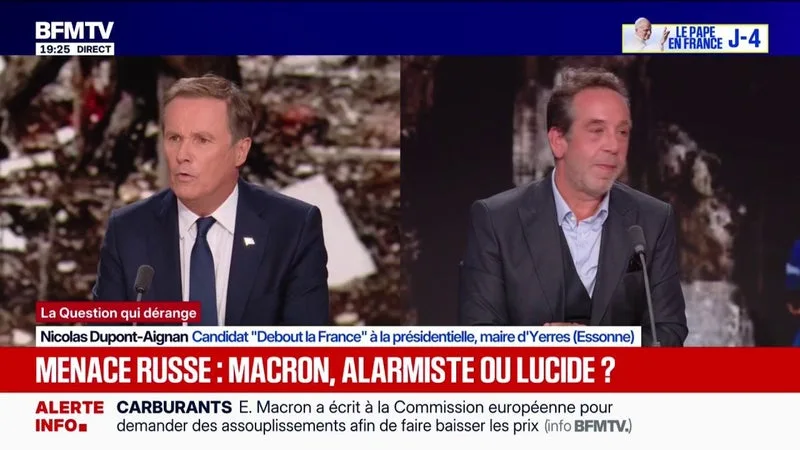 Menace russe: "La France n'a pas les moyens de se lancer dans cette folie", fustige Nicolas Dupont-Aignan, candidat à l'éle ction présidentielle