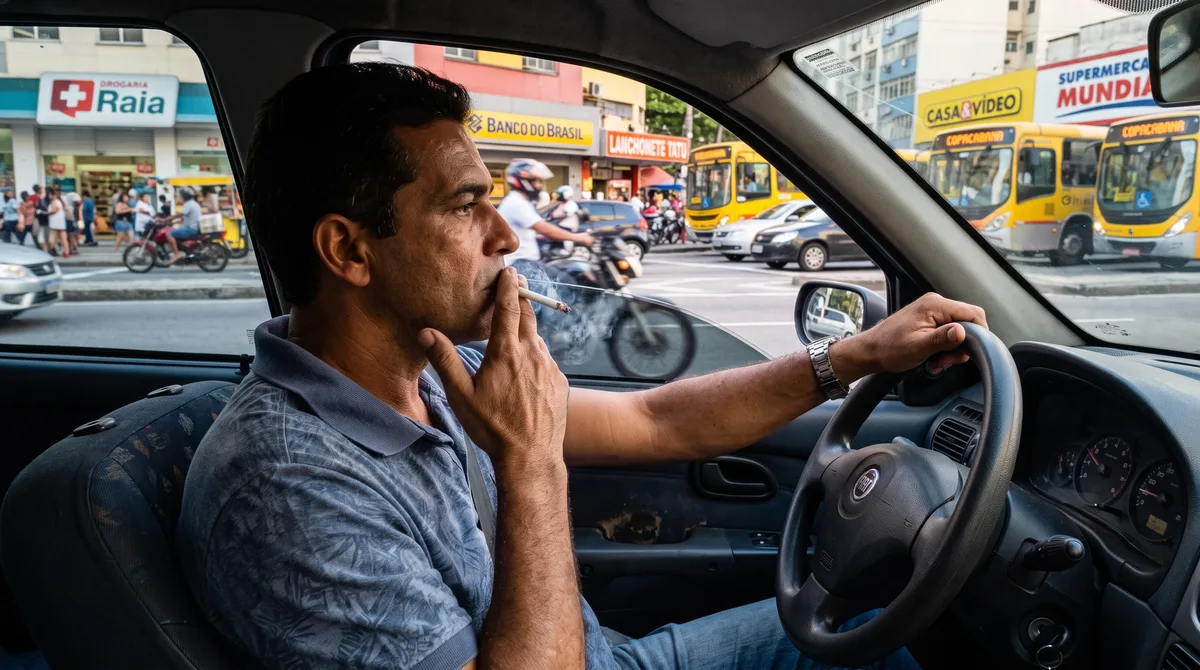 Homem fuma enquanto dirige na rodovia, joga bituca acesa pela janela para não sujar o interior do carro e é flagrado por viatura de patrulha
