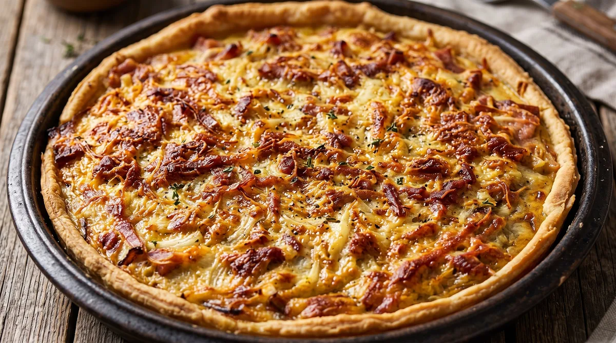 Receta de tarta de cebollas caramelizadas con panceta, rápida y fácil