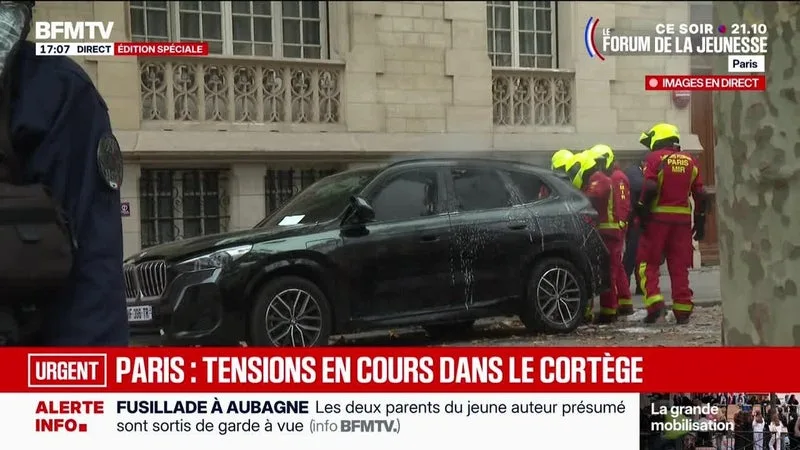 Marschall Truchot : Paris, tensions en cours dans le cortège - 13/10