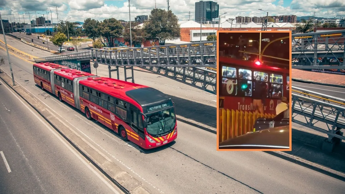 En un intento de robo, pasajeros dejaron colgando al ladrón de un bus de Transmilenio en Bogotá y lo goleparon con cinturones: todo quedó en video