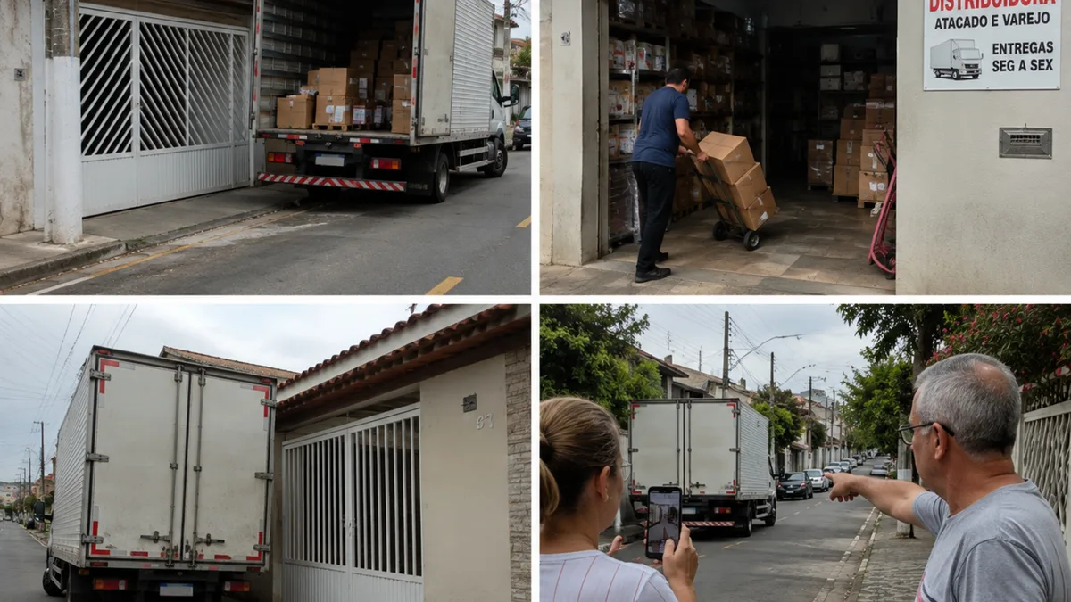 Morador abre pequena distribuidora dentro da garagem e caminhões de entrega passam a bloquear portões das casas próximas