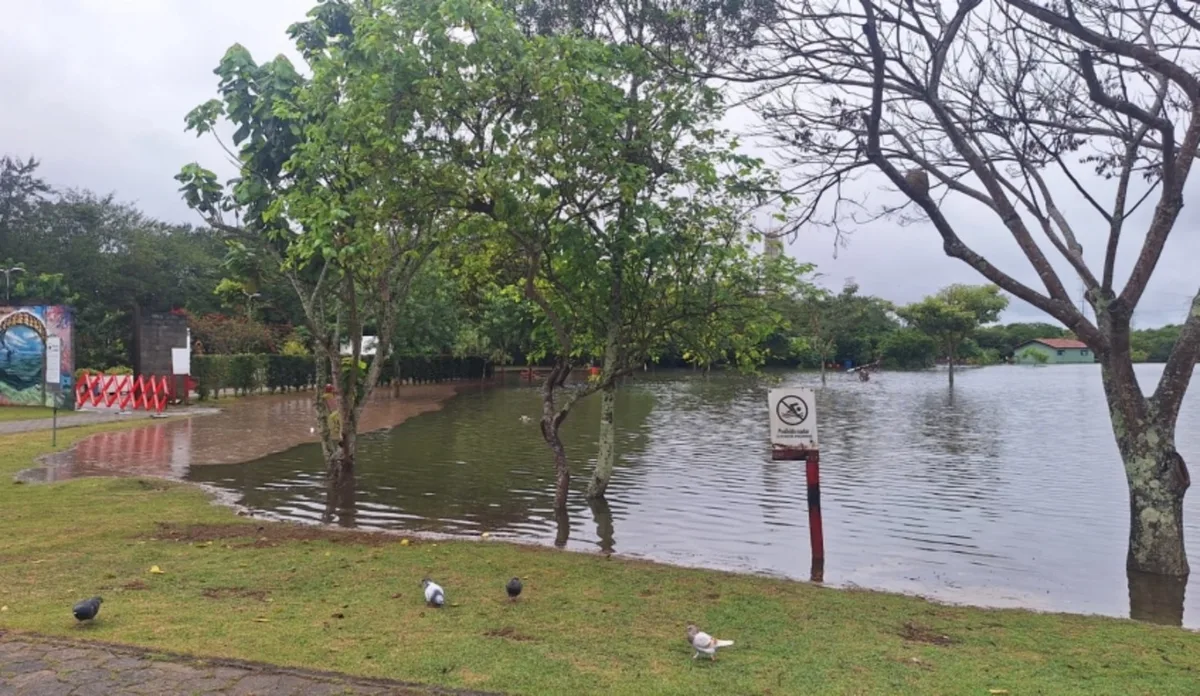 Parque Centenário é interditado após rio Tietê transbordar em Mogi das Cruzes