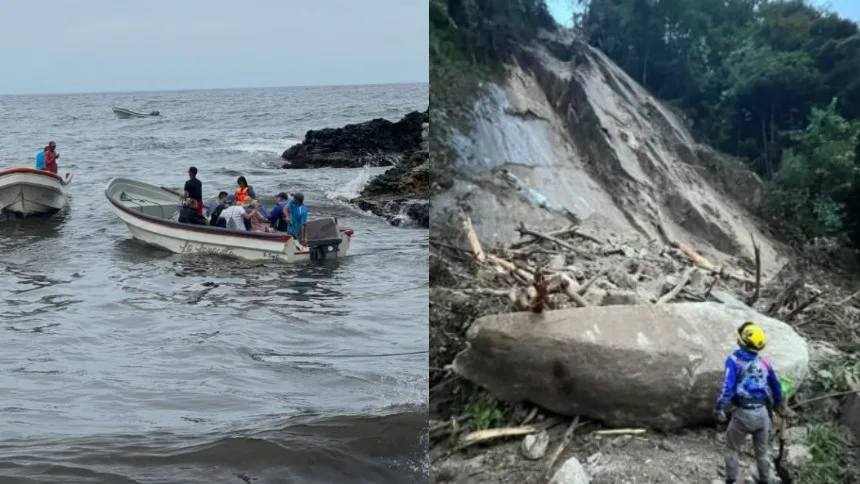 Caos en Choroní: Permanece incomunicado por derrumbes y turistas usan lanchas para poder salir
