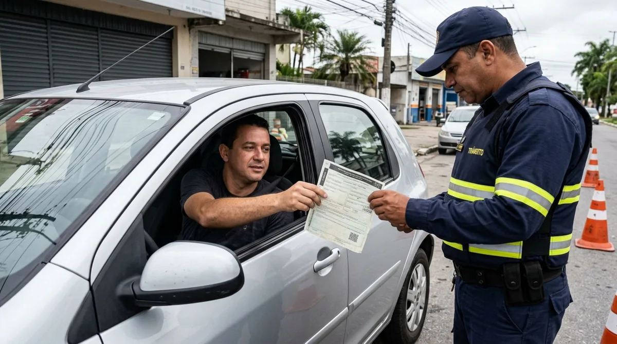 Motorista apresenta o CRLV do exercício anterior em uma operação de trânsito, afirma que sempre usou o mesmo documento e descobre como o calendário estadual determina quando o novo licenciamento passa a ser exigido
