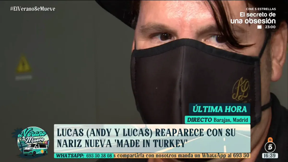 Lucas reaparece con mascarilla con el logo de Andy y Lucas tras su sonada operación de nariz: "El cirujano es una eminencia"