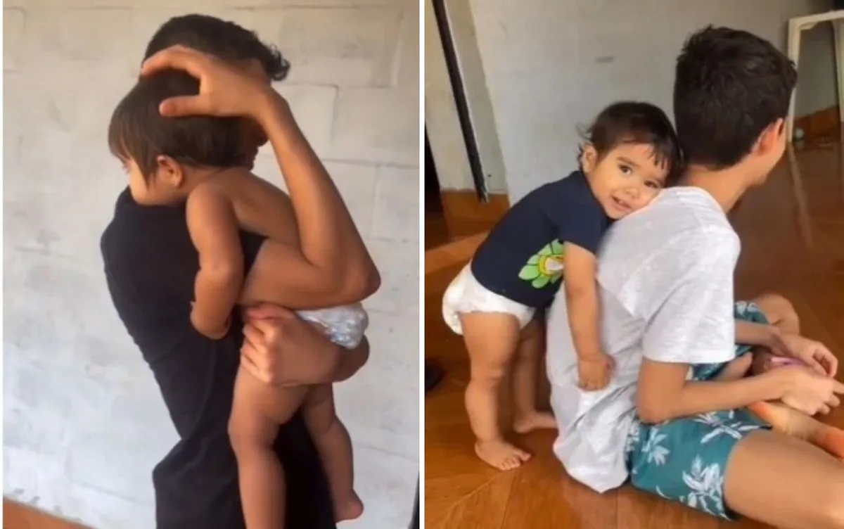 Vídeo com momentos de carinho entre menina de 3 anos e irmão adolescente emociona em Goiás: ‘Encontro de almas’