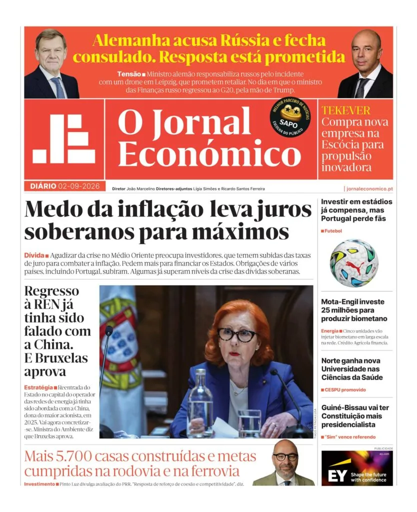 A primeira página do Jornal Económico de 2 de setembro