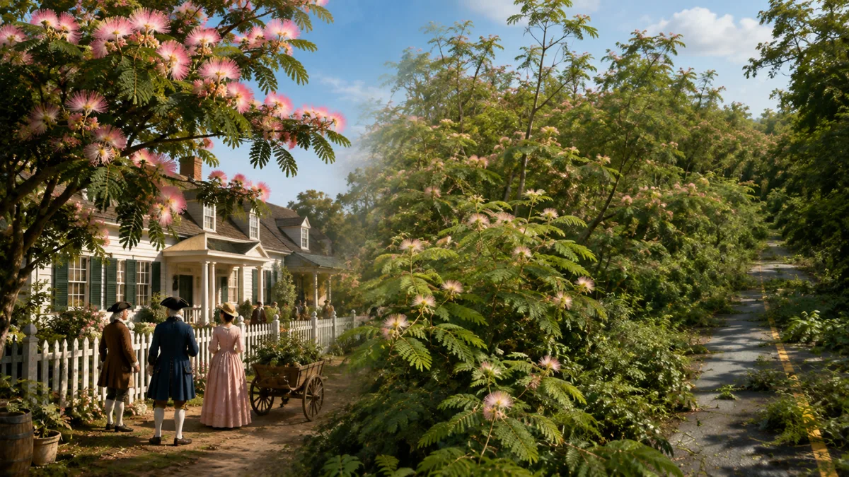 In 1745, the US welcomed mimosa trees for pink flowers; they later spread invasively