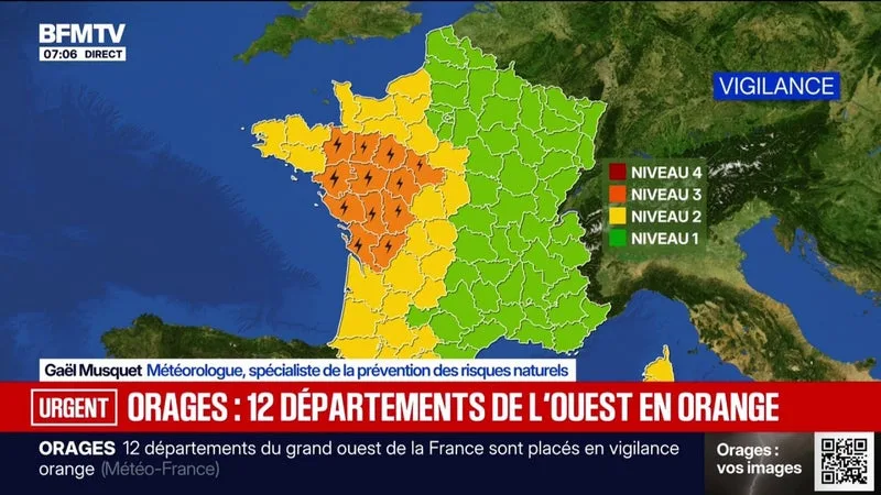 12 départements de l’Ouest en vigilance orange "orages": la météo du 26 août