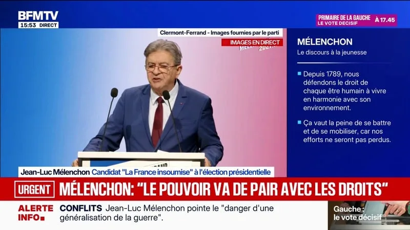 Jean-Luc Mélenchon, candidat LFI à la présidentielle, souhaite une "souveraineté française" sur l'intelligence artificielle ainsi qu'un "contrôle international"