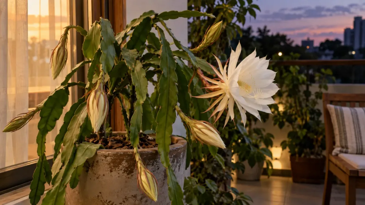 Quando e como preparar o cacto dama-da-noite para florescer: conheça o período de luz e descanso que favorece o surgimento dos botões