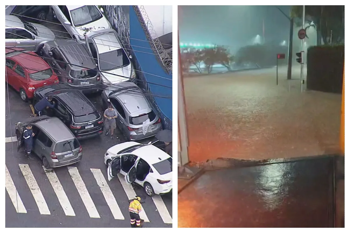 VÍDEO: Carros são arrastados pela chuva na Zona Sul de SP, durante temporal da madrugada desta sexta-feira