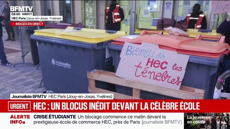 Colère lycéenne: les étudiants de HEC Paris bloquent l'entrée de l'école de commerce
