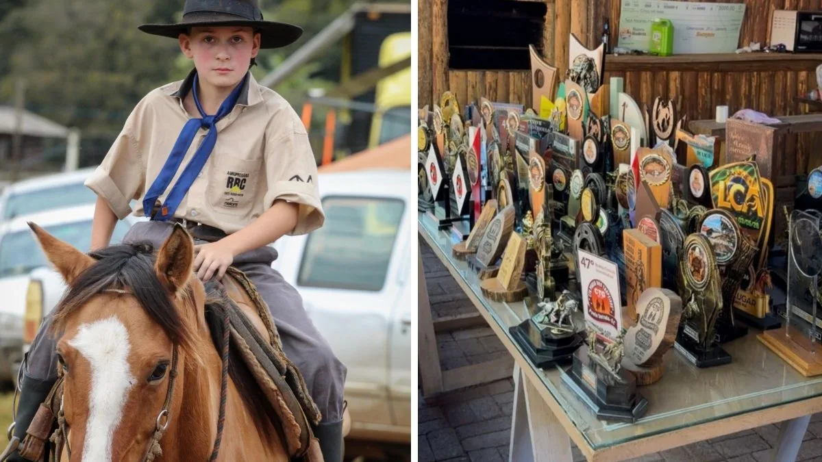 Catarinense de 11 anos coleciona mais de 150 troféus em provas de rodeios pelo Brasil