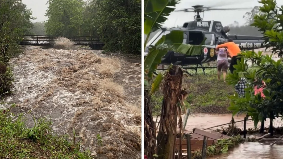 Segunda cidade de SC a decretar situação de emergência tem aulas suspensas e resgates de helicóptero após chuvas intensas atingirem o município