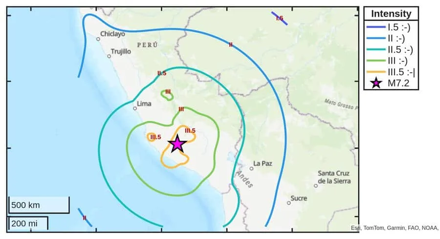 Un terremoto de magnitud 7,2 sacude el sur de Perú