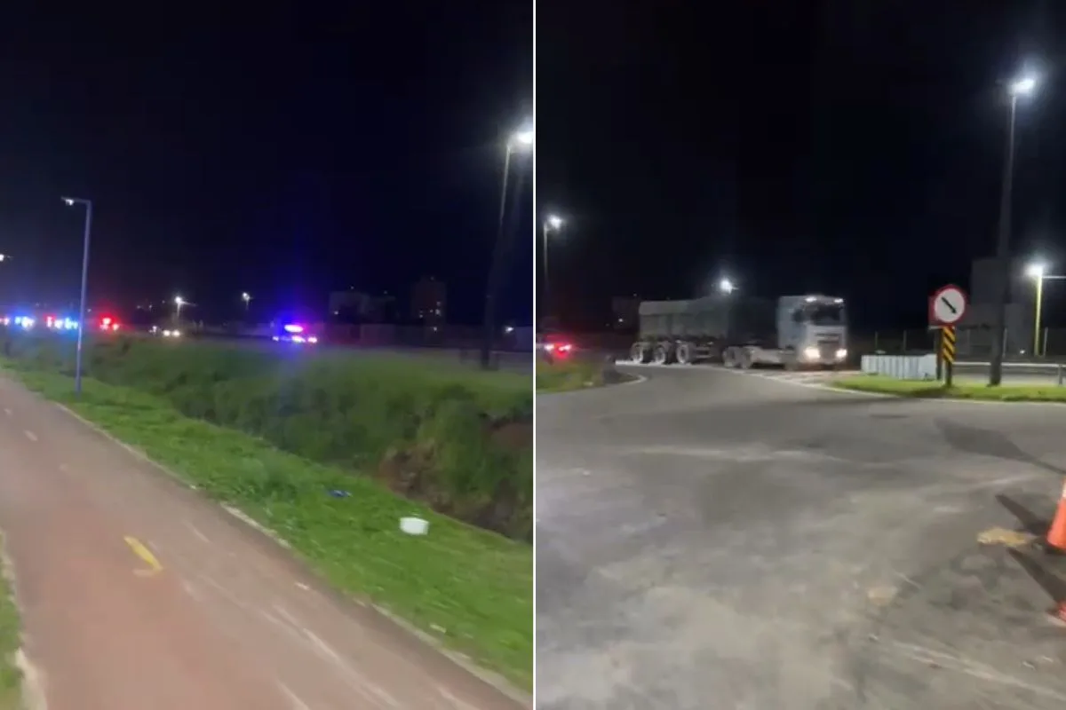 Caminhão tomba após motorista fugir de abordagem policial em rodovia de SP; VÍDEO