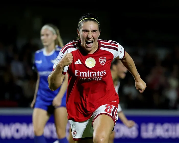 Mariona Caldentey penalty provides late WCL relief for Arsenal against Køge