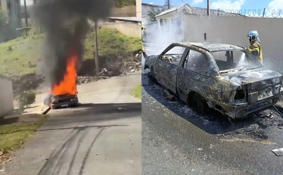 Vídeo! Carro abandonado pega fogo na RMC; moradores relatam que veículo servia para consumo de drogas