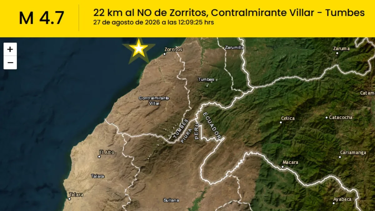 Dos sismos de más de 4 grados sacuden Tumbes en menos de 15 minutos hoy jueves 27 de agosto
