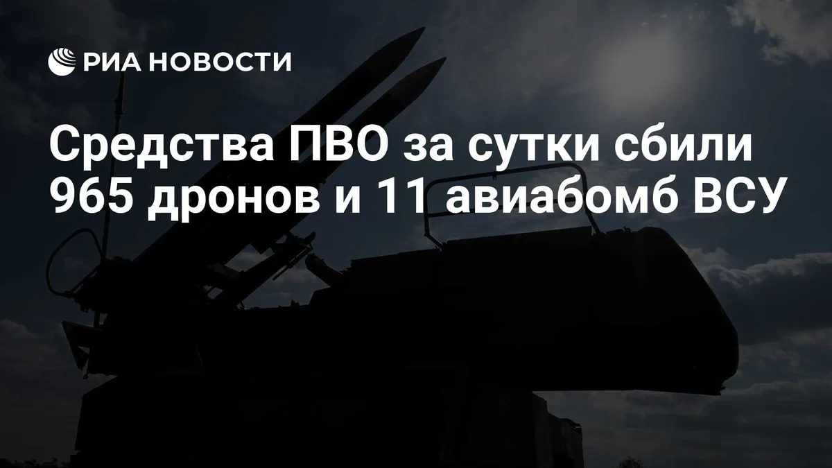 Средства ПВО за сутки сбили 965 дронов и 11 авиабомб ВСУ