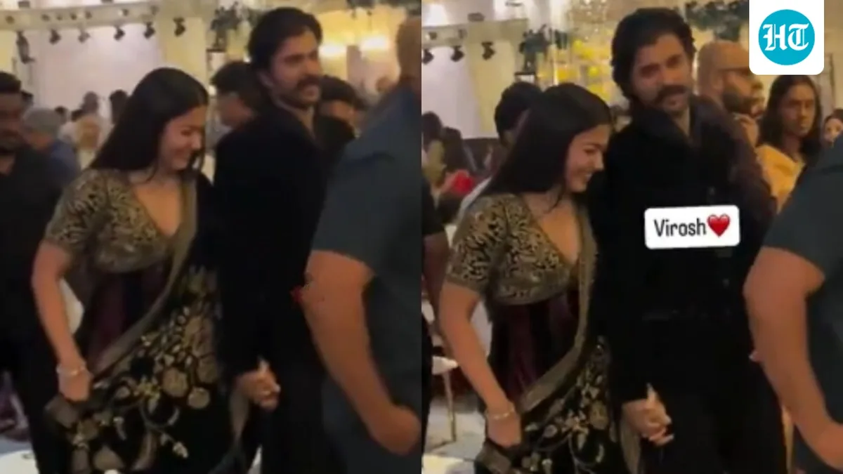Rashmika Mandanna makes 1st public appearance after hip injury; Vijay Deverakonda holds her hand. Watch
