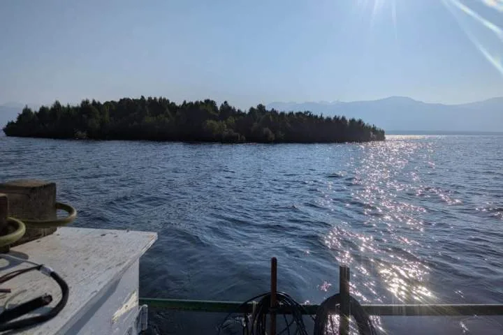 An island is floating around a B.C. reservoir — and it keeps disappearing