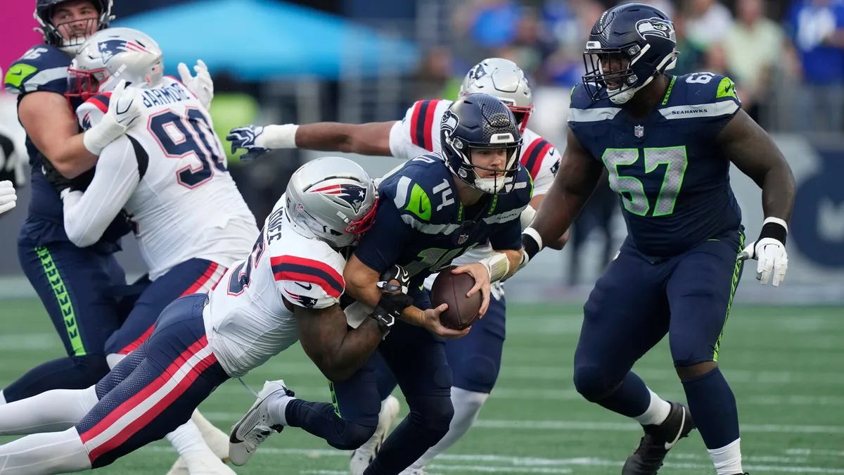 Seahawks' Sam Darnold has a soft tissue injury and the timeline for his return is unclear
