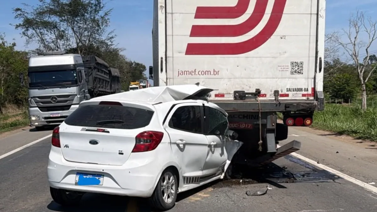 Motorista de carro fica ferido em colisão com caminhão na BR 101 em Linhares