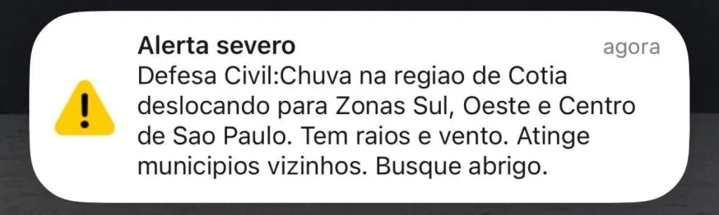 Defesa Civil emite alerta severo para tempestade nesta sexta em SP