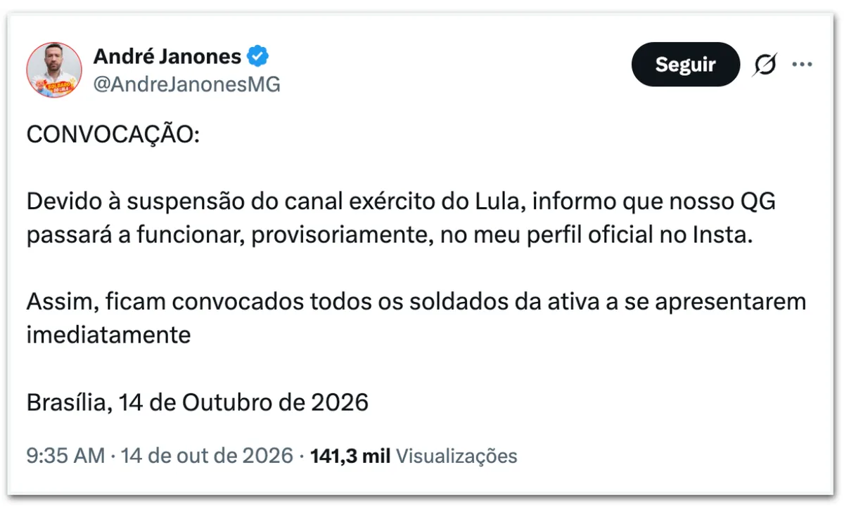 Com Exército do Lula fora do ar, Janones migra para o Instagram