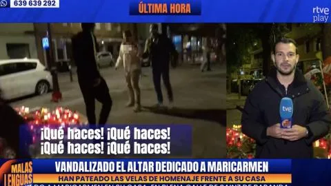 Tres personas vandalizan el altar de Maricarmen, increpan a TVE e intentan arrebatar el micrófono a los periodistas en directo