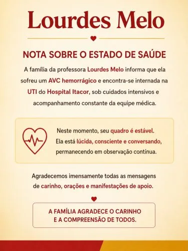 Lourdes Melo, candidata ao governo do PI e conhecida pelo meme “ah, você quer me calar?”, sofre AVC hemorrágico e é internada Lourdes Melo, candidata ao governo do PI e conhecida pelo meme “ah, você quer me calar?”, sofre AVC hemorrágico e é internada