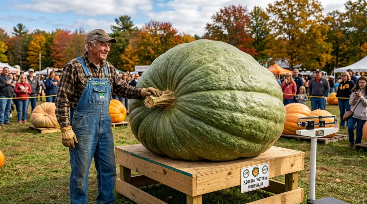 Agricultor planta abóbora-verde apenas para produzir sementes, vê fruto crescer até 22 kg por dia e colhe gigante com aproximadamente uma tonelada