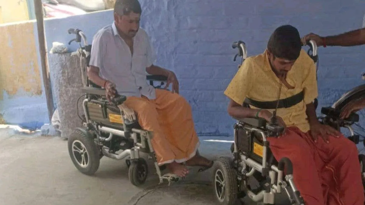 Differently abled siblings in Rasipuram urge municipality to remove obstructive concrete slab hindering their wheelchair movement