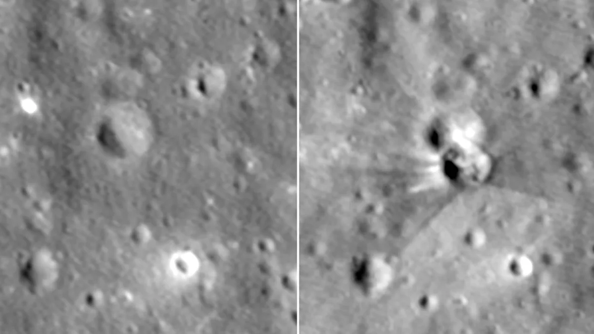 Before and after pictures show moon crater after SpaceX crash
