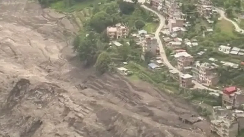 Helicopter footage captures scale of destruction in Nepali town