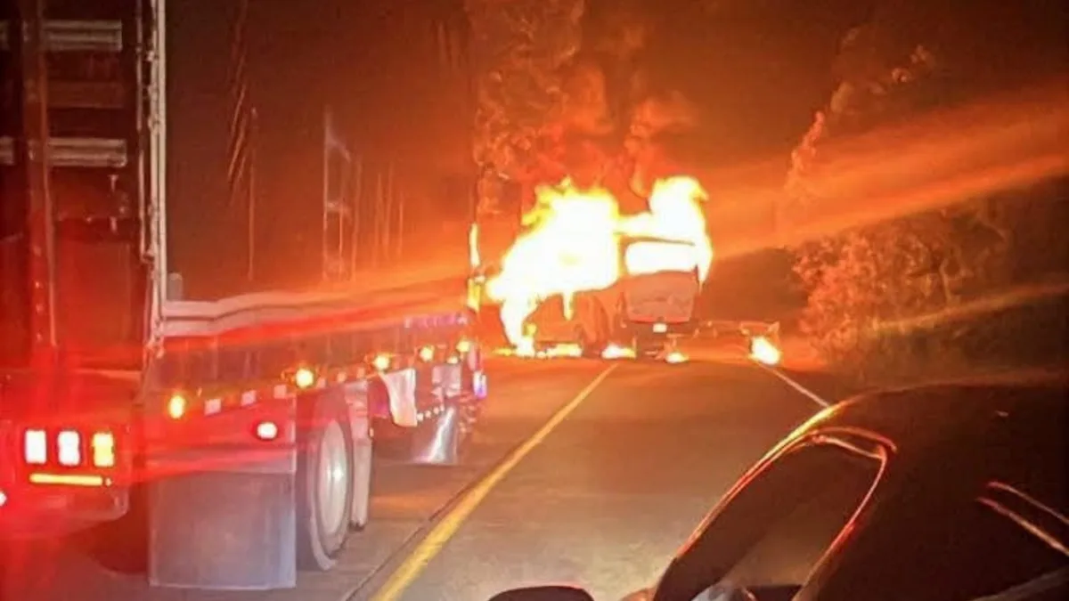 Hombres armados incineraron un bus en Antioquia y obligaron a los pasajeros a descender del vehículo antes de quemarlo