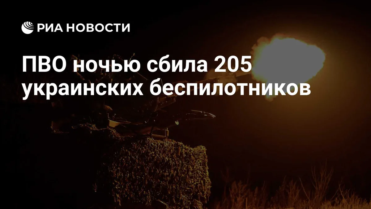 ПВО ночью сбила 205 украинских беспилотников