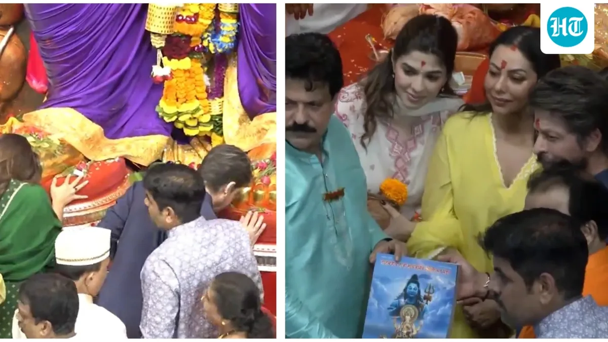 Shah Rukh Khan offers prayers at Lalbaugcha Raja, Gauri Khan and Suhana Khan join him for aarti. Watch