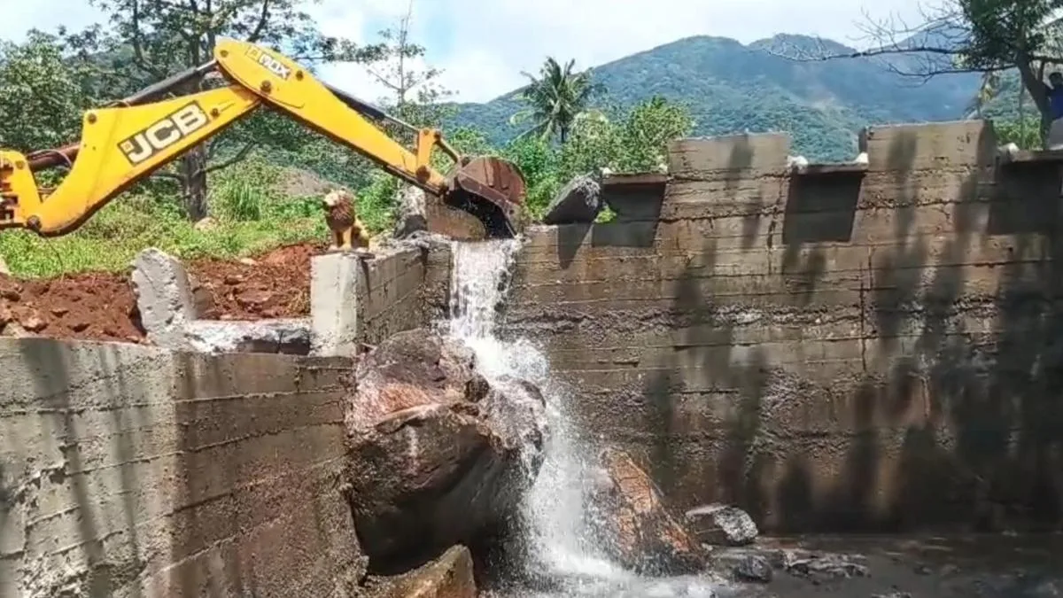 Demolition of artificial waterfalls in private resorts, bungalows commences again in Tenkasi district