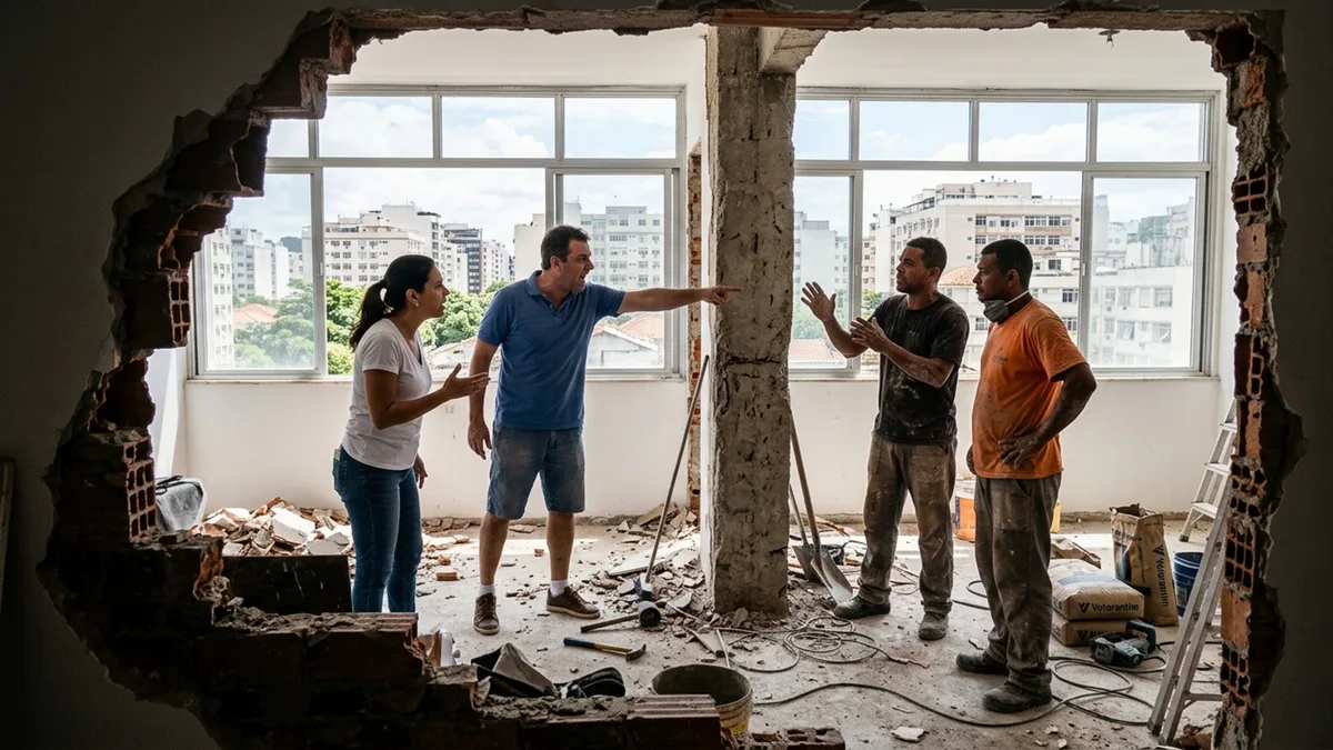 Pedreiro abre parede para instalar nova porta e descobre coluna de concreto exatamente onde proprietário queria fazer a passagem