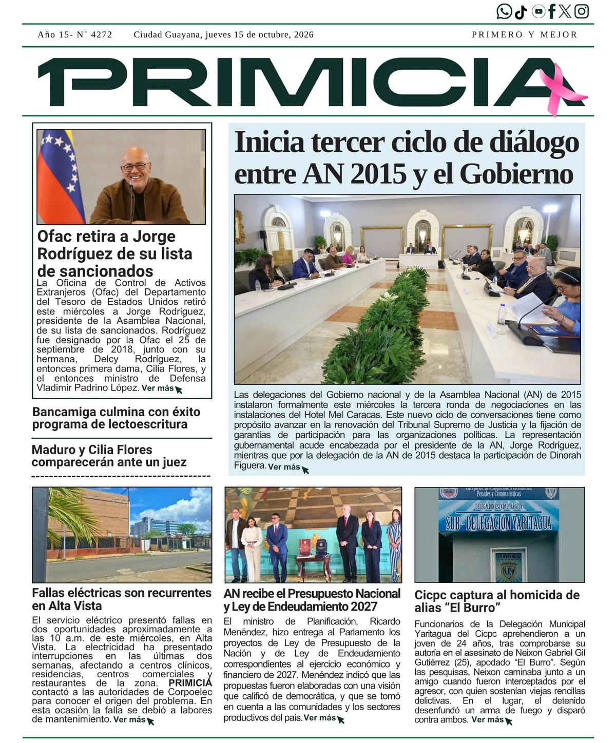 Portadas de este jueves 15 de octubre de 2026
