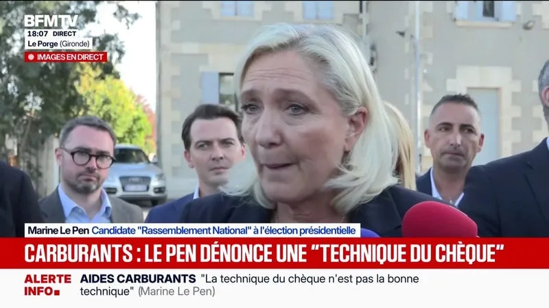 Le prolongement des aides ciblées sur le carburant "n'est pas la bonne technique" d'après Marine Le Pen