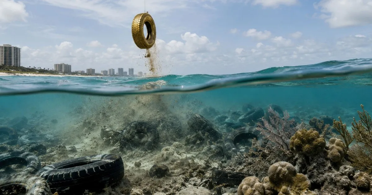 En 1972, un neumático pintado de oro cayó de un dirigible Goodyear para inaugurar un arrecife artificial en las costas de Florida: el proyecto se volvió una amenaza para el coral y llevan años intentando revertir el desastre