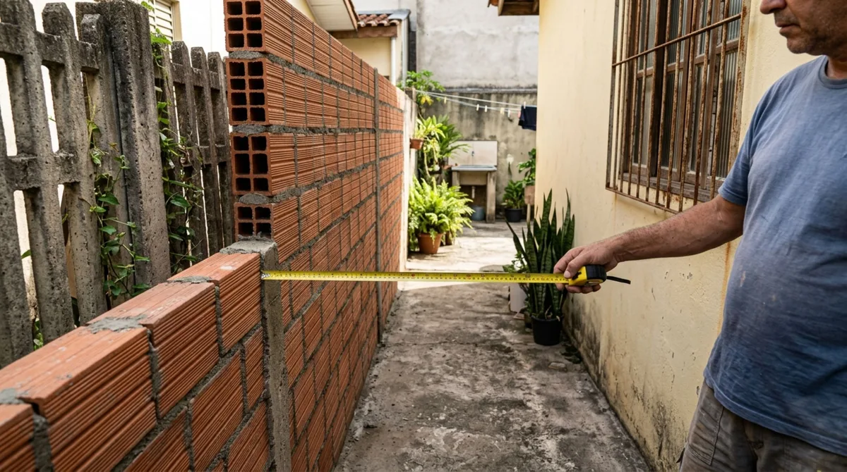 Família volta de viagem e descobre que novo muro do vizinho avançou sobre seu corredor lateral, ela pede a retirada e o vizinho propõe pagar pela faixa ocupada