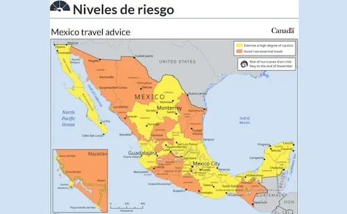 Canadá comparte alerta de EU por seguridad en Mexicali; emite mapa de México por niveles de delincuencia y secuestro