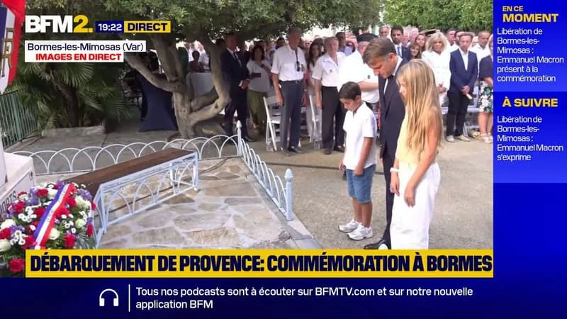 Emmanuel Macron rend hommage aux combattants du débarquement de Provence à Bormes-les-Mimosas