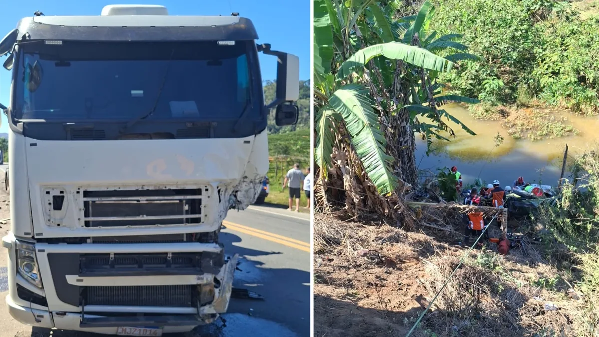 Batida entre caminhonete e carreta deixa morto e ferido grave na BR 101, em Fundão